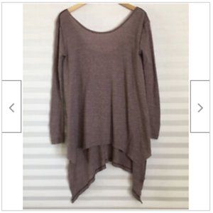 Free People We The Free Size PS Waffle Knit Side Slits Top Pullover Hi Lo Plum